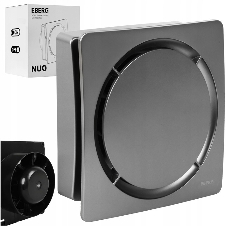 Ventilator baie EBERG NUO 100, gri, cu racord scurt si clapeta de retur