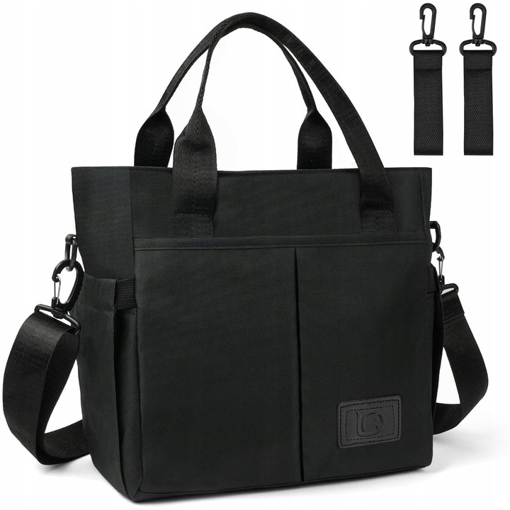 Geanta pentru schimbat bebelusi, neagra, multifunctionala, cu 10 compartimente, dimensiuni standard