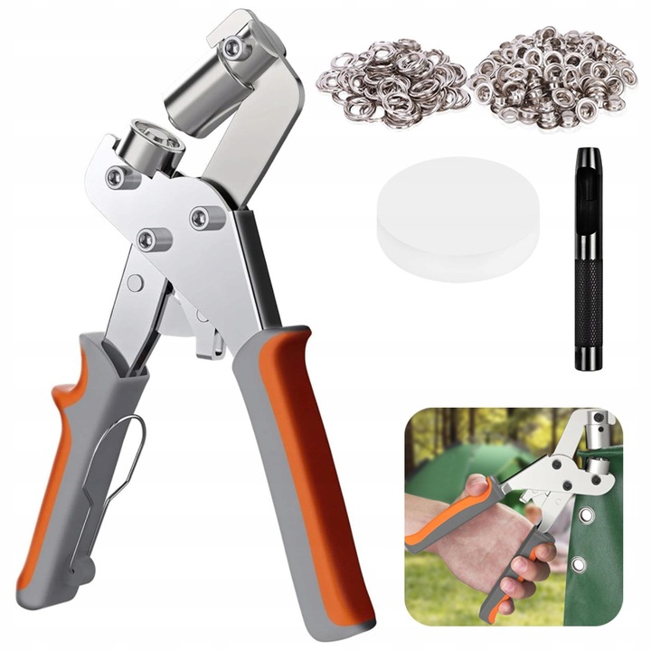 Perforator manual magnetic pentru bannere, set 100 ochiuri