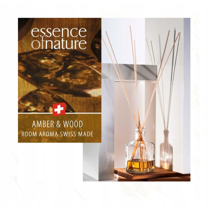 Арома дифузер Merida AMBER WOOD 500ml, композиция от сандалово дърво и кехлибар, цитрусови нотки, комплект с 12 ратанови пръчици