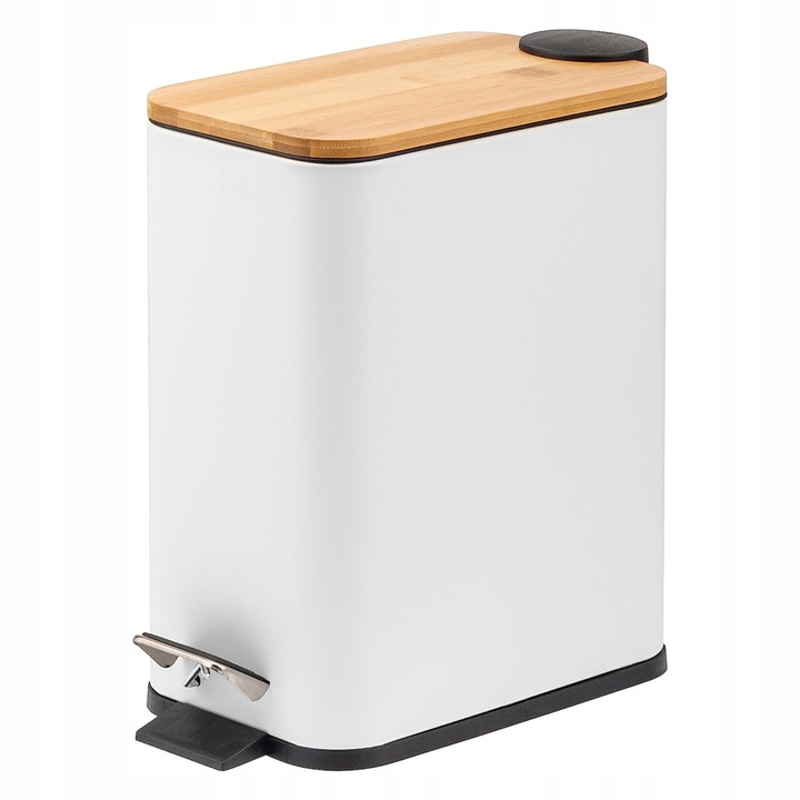 Cos de gunoi Sepio 6L, capac din bambus, sistem de inchidere lent, dimensiuni 28,5x28,5x14,5cm