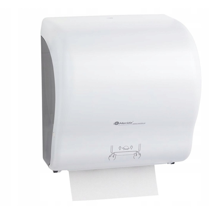 Dispenser de prosoape de hartie Merida, taiere automata, dimensiuni 33,5x32x22,5cm, culoare transparenta