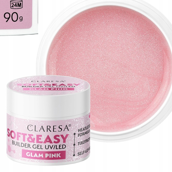 Гелове за изграждане Claresa Soft&Easy, 90 г, glam розово, саморазливен, многофункционален