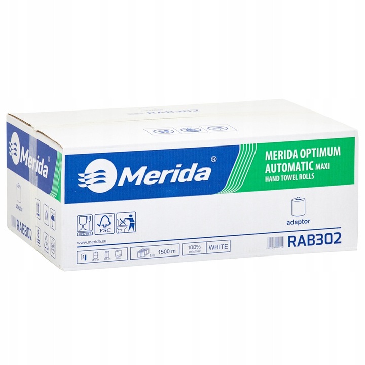 Prosoape de hartie, Merida, RAB302, 1 strat, alb, set 6 role x 250m