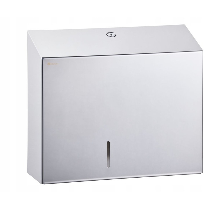 Dispenser de hartie igienica Merida Stella Duo, otel inoxidabil, 28,5x32,5x9,5cm, cu fereastra de control, inchis cu cheie