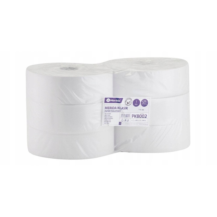 Papier toaletowy Merida Klasik, 1-strat, alb, 28cm x 480m, set 6 bucati
