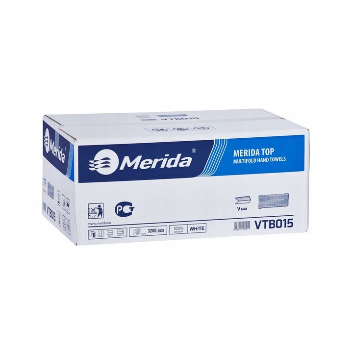 Prosoape de hartie MERIDA, 3200 bucati, 2 straturi, alb, 23x25cm