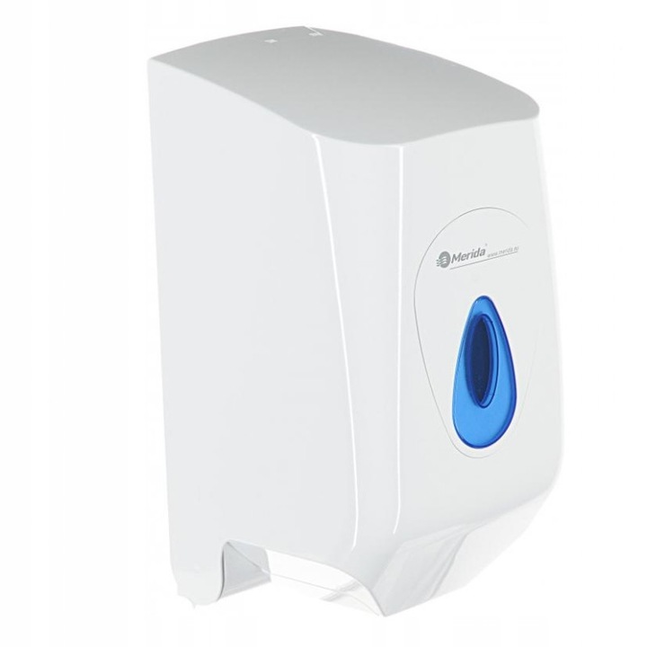 Dispenser prosoape hartie rola Merida TOP MINI, alb, 33x17,5x17,5cm, cu fereastra albastra, inchis cu cheie