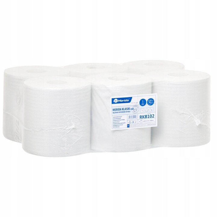 Prosoape de hartie, Merida, CLASSIC MAXI, 1 strat, alb, set 6 role, 320m x 20cm