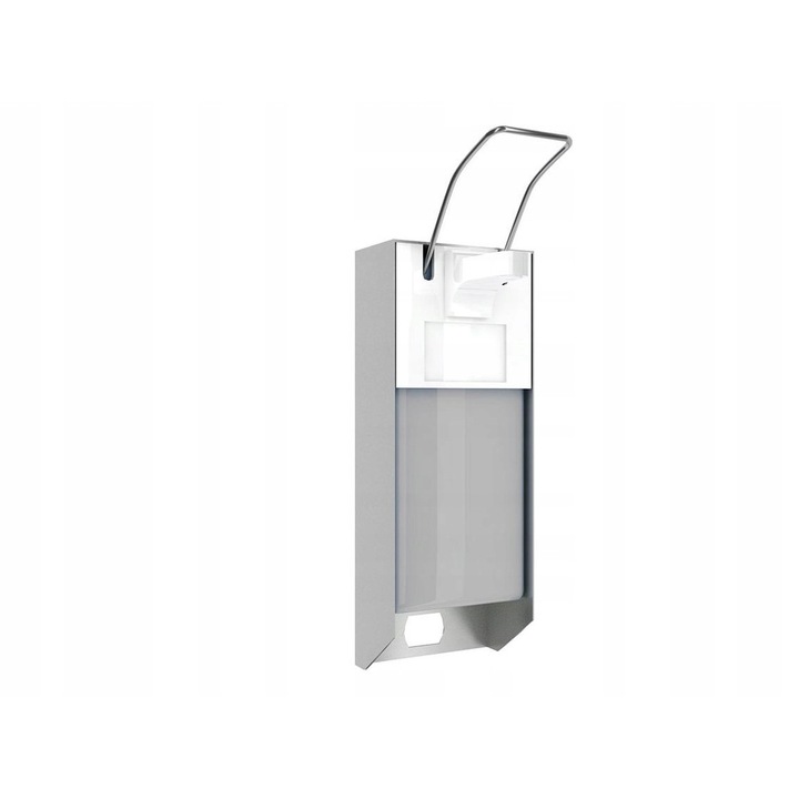 Dispenser de dezinfectant metalic Merida, 500ml, cu buton de actionare prin cot