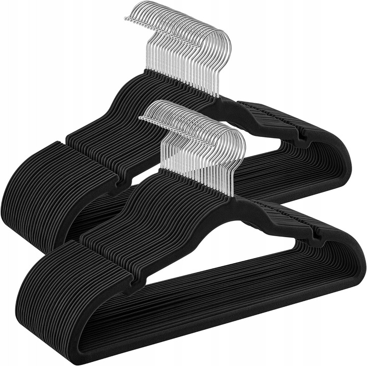 Set 50 umerase pentru haine, Songmics, super subtiri, antiderapante, 0,6cm grosime, negru