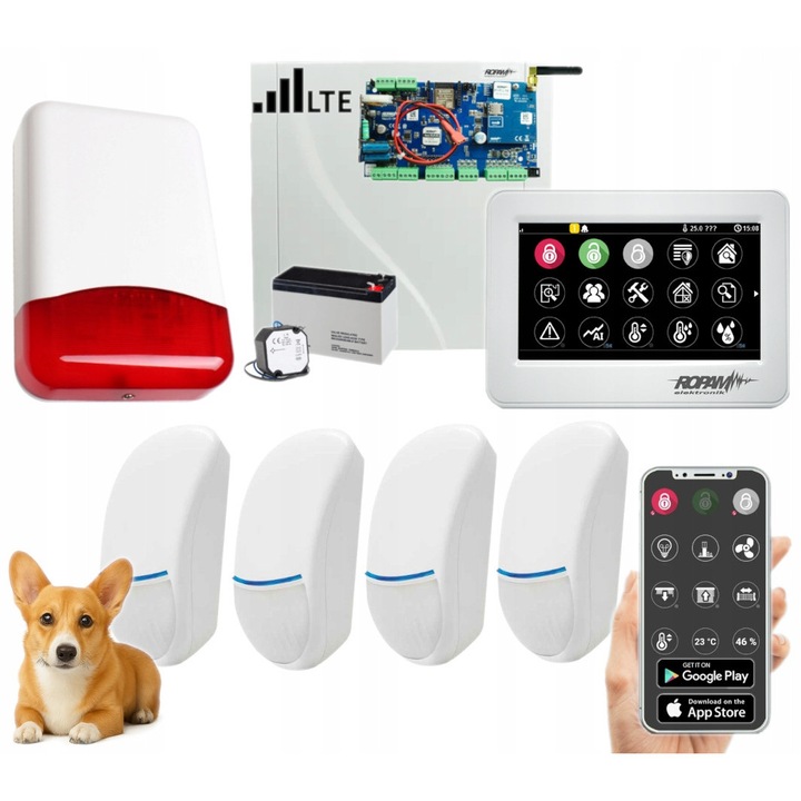 Комплект аларма INTEGRA, 11 сензора BOSCH, 2 манипулатора, 1 сирена, 1 GSM модул, 1 трансформатор, 1 акумулатор, бял, размери 264x134mm