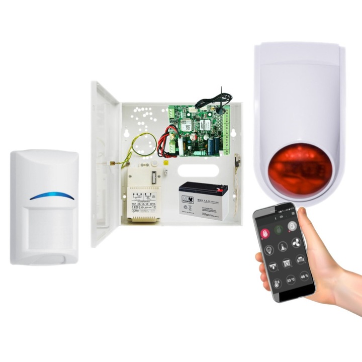 Комплект Ropam BasicGSM-PS 2, 1 сензор Bosch BPR2-W12, магнитна антена, оптично-акустична сирена, акумулатор 12V 7Ah