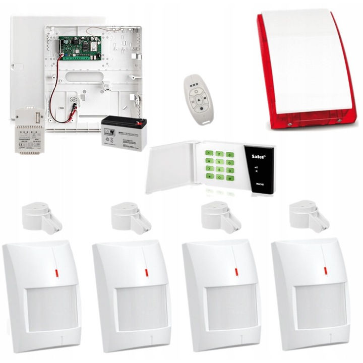 Sistem alarma wireless SATEL MICRA, 4 senzori, GSM, rosu, dimensiuni 266x286x100mm