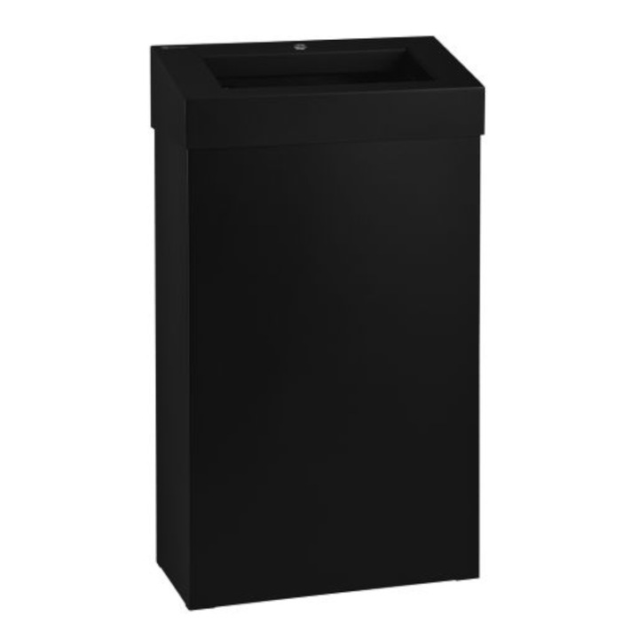 Кош за отпадъци Merida KSC106, 27л, черен, от неръждаема стомана, за стенен монтаж, със заключване с ключ