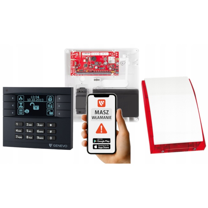 Sistem alarma GENEVO PRiMA64LTE WL LCD GSM LTE, set sirena