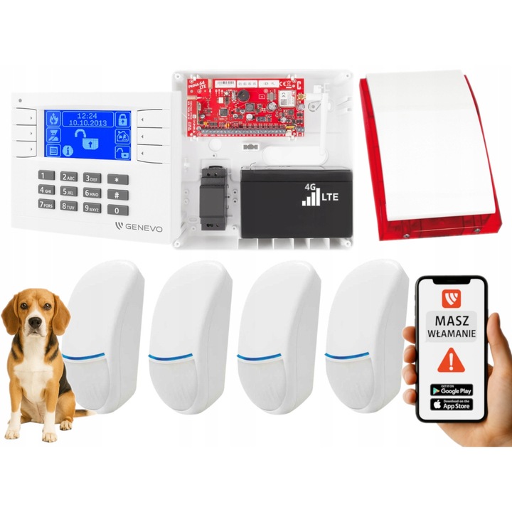 Genevo PRiMA64LTE WL BOX hibrid riasztórendszer 4G LTE, 4 zóna, alkalmazás, 163x82mm, 255x255x90mm
