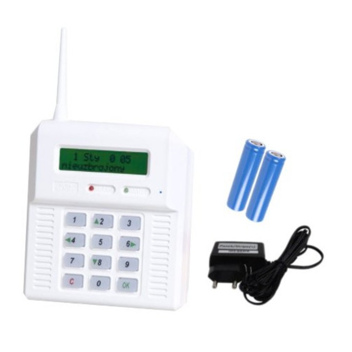 GSM алармена централа Elmes CB32GZ, 2 акумулатора, захранващ адаптер, бял, 110x122x32mm