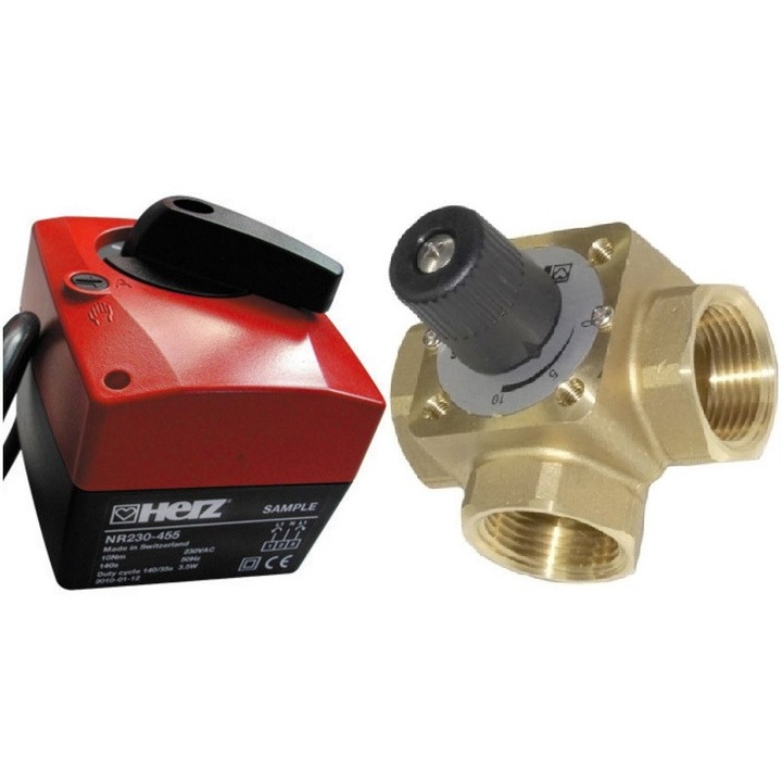 Zestaw 3-drogowy cu actuator Herz 3/4", DN25, manere din plastic, temperatura -10C la 110C