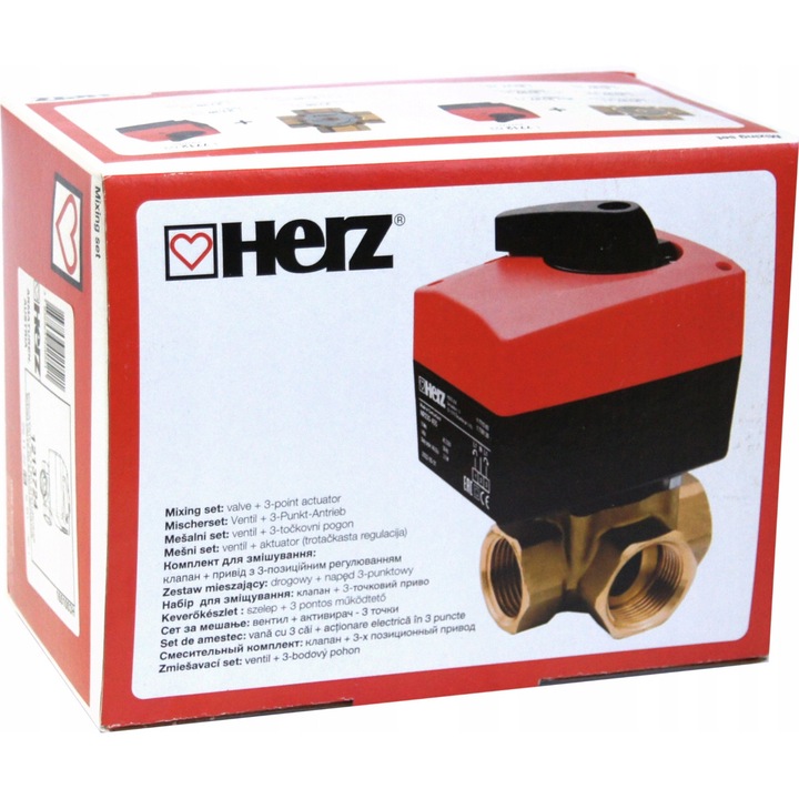 Herz 3-utas keverőszelep 6/4, bronz test, max. 130C hőmérséklet, 230V-os működtetővel szettben