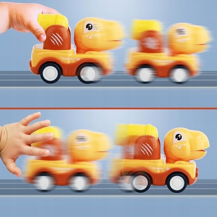 Set 6 masinute auto cu dinozauri si animale, auto-propulsate, colorate, pentru copii