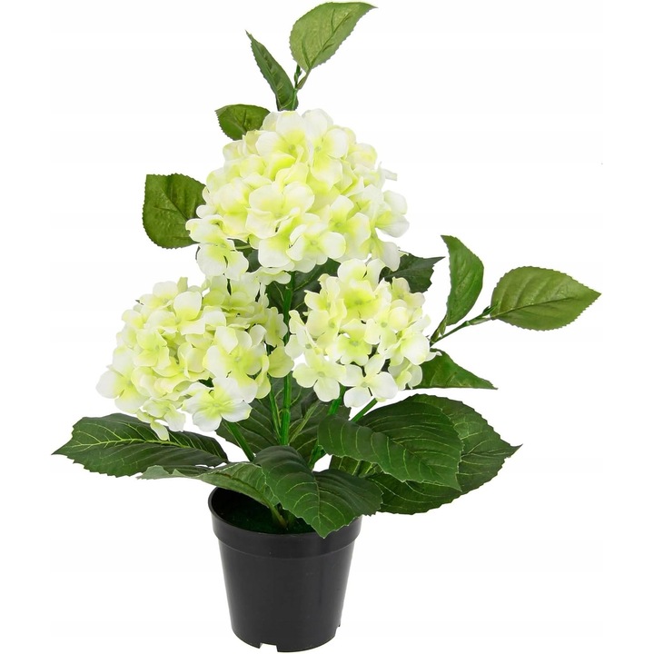 Hortensie artificiala in ghiveci, alb, 35x35x50cm, decorare interioara si exterioara, Flair