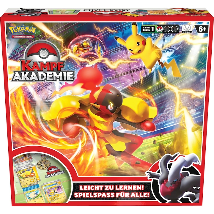 Joc de societate Pokemon Trading: Battle Academy, set complet, 3 deck-uri, Pikachu, Charizard, Eevee, germana