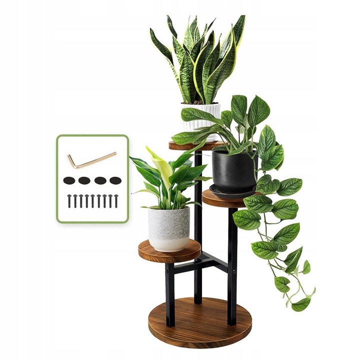 Suport pentru flori 3 niveluri Perfectlife, metal si lemn, stabil, elegant, multicolor, 30x90cm