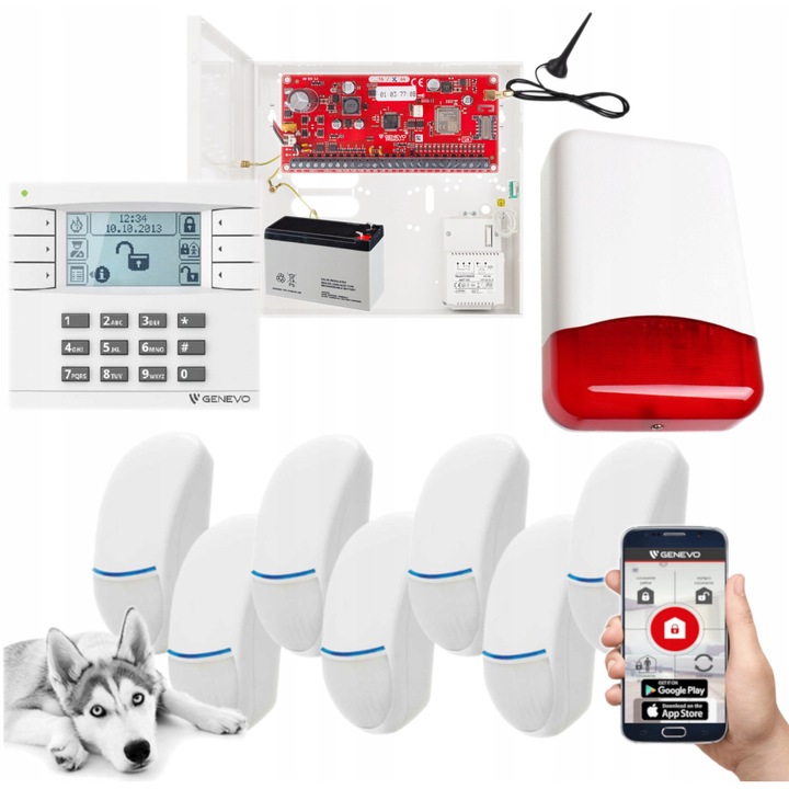 Sistem alarma Genevo PRiMA16Q cu 7 senzori BINGO Plus, GSM, aplicatie, 16 intrari, 1 zona