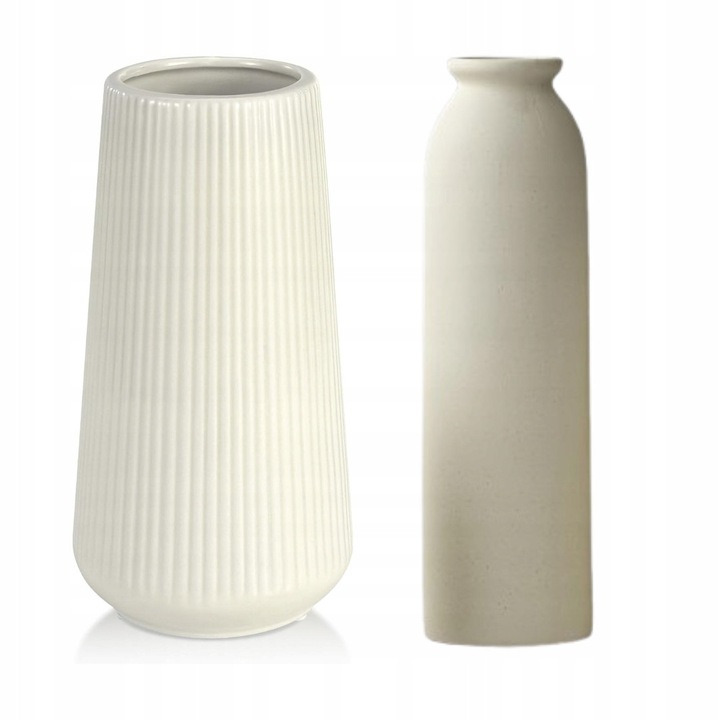 Set 2 vaze decorative boho, ceramica, bej, 20cm