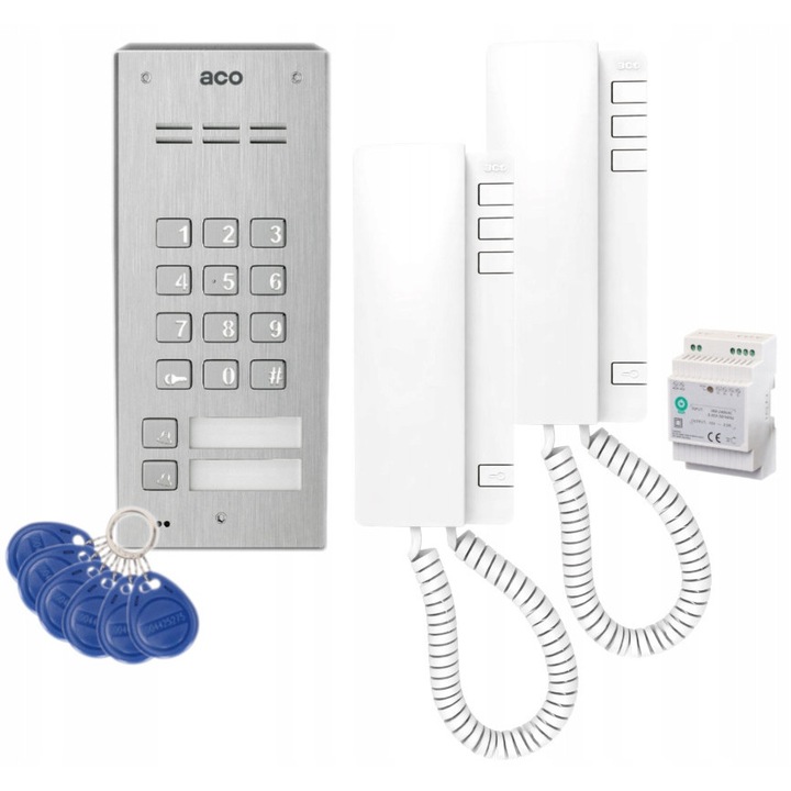 SET INTERFON ACO 2 POSTURI INTERIOARE CU RECEPTOR CITITOR RFID MONTAT PE SUPRAFATA 2 FIRE