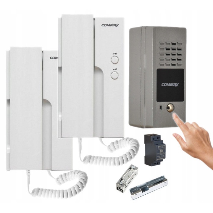 Set interfon Commax cu 2 unifonuri DP-2HPR(DC), statie DR-2PN, DIN, R4, 12V