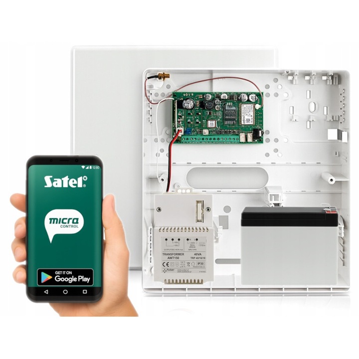 Set alarma Satel MICRA, GSM/GPRS, 4 intrari, 2 iesiri, 18V, 266x286x100mm