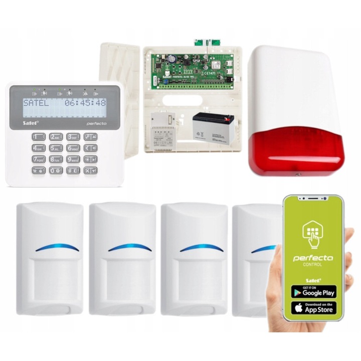 Алармена система Satel Perfecta 16 LTE, 4 сензора Bosch, контрол чрез приложение, 2G/4G, пълен комплект