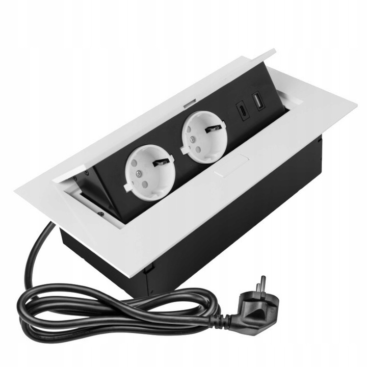 Разклонител за бюро GTV, 2x230V + 2xUSB A+C, бял, 220x107mm