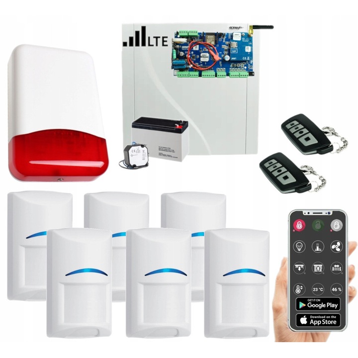 Комплект аларма Ropam NeoLTE-IP-PS, 6 сензора Bosch, GSM, WiFi, 12V, 7Ah