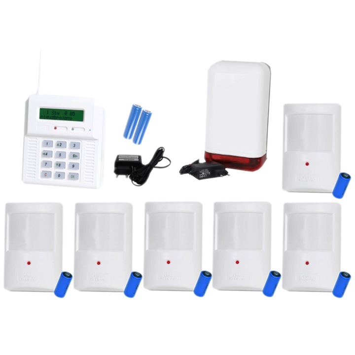 Sistem alarma wireless Elmes CB32GZ, 6 senzori de miscare PTX50, sirena externa WSS, alimentare 12V, 110x122x32mm
