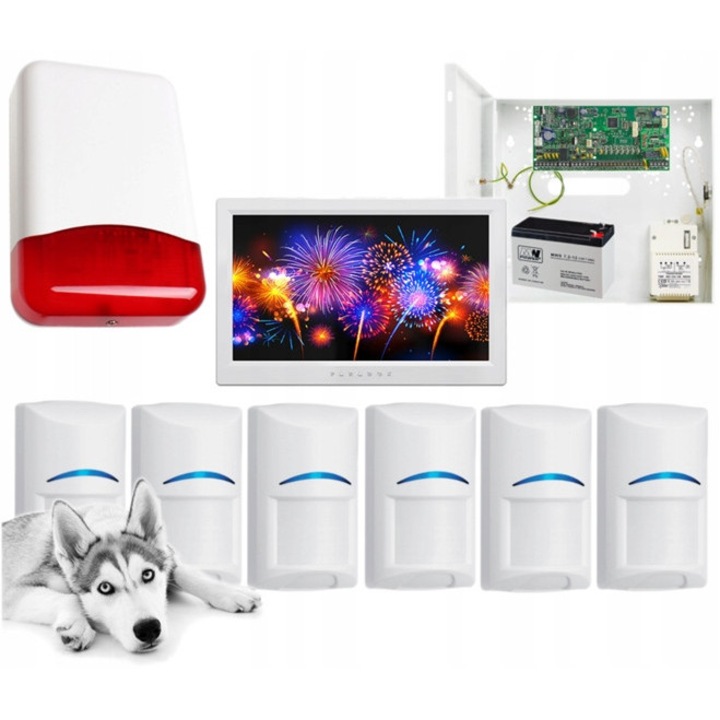 Sistem alarma cu fir Paradox SPECTRA SP6000+, 6 senzori Bosch Pet, panou tactil 7", sirena optico-acustica, 12V 7Ah
