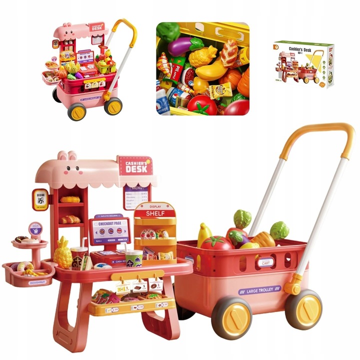 Set joaca supermarket, Active Hobby, Stragan cu carucior si accesorii, multicolor