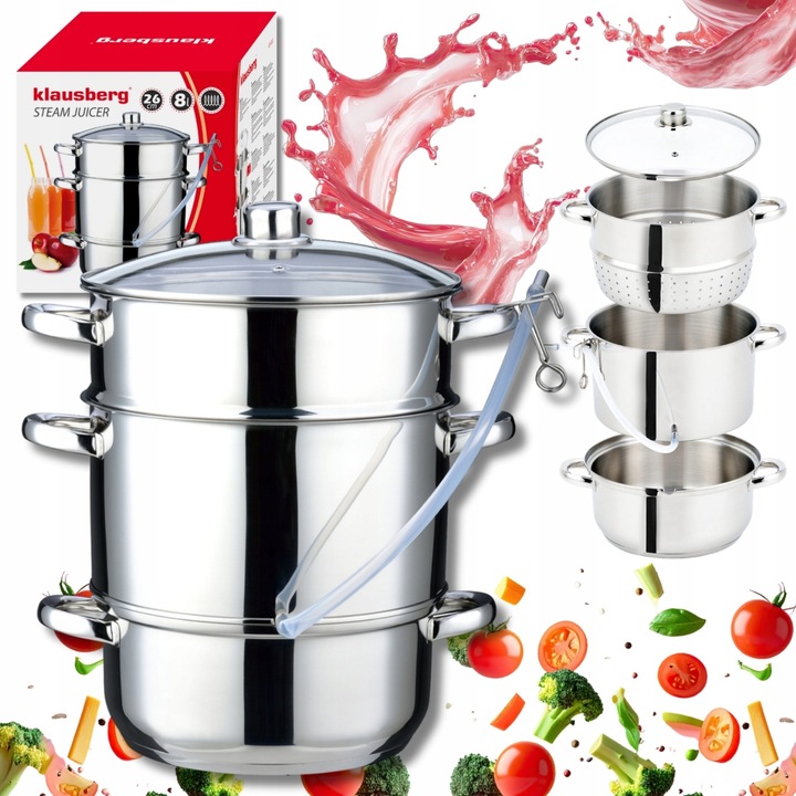 Тенджера за готвене на пара, Klausberg KB-9032, 8L, инокс, за газ и индукция