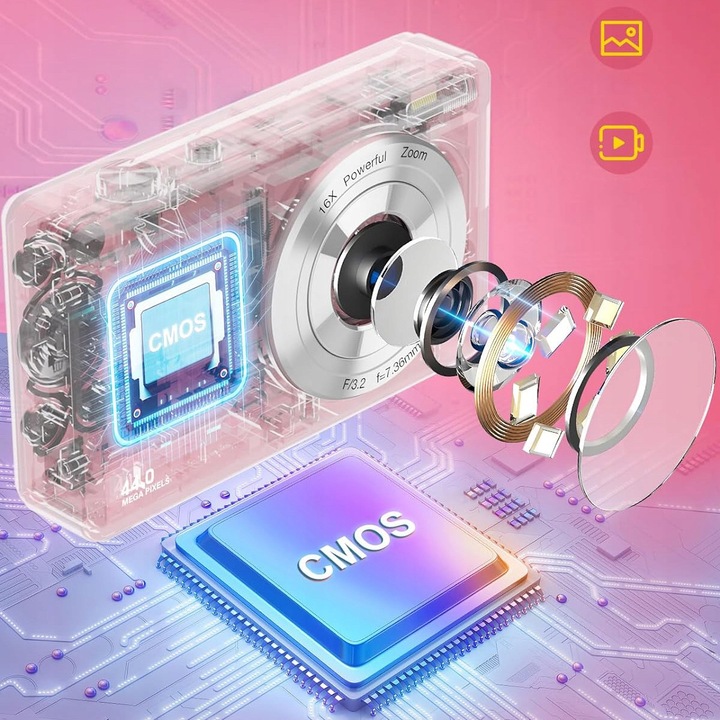 Aparat foto digital portabil 1080P 44MP cu zoom 16x, set cu card 32G