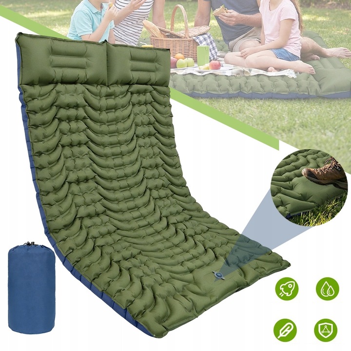 Saltea camping dubla gonflabila cu perna si pompa, multicolor, 190x130cm