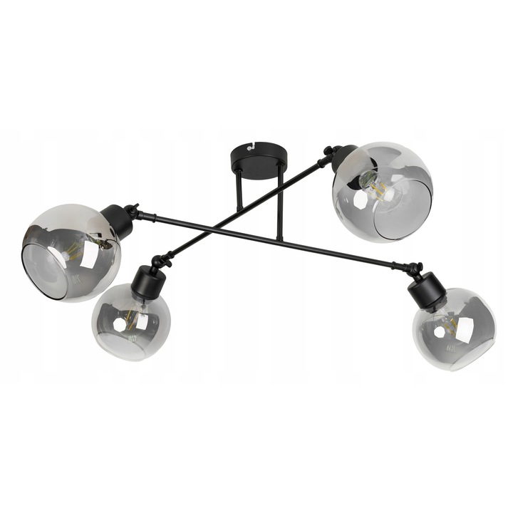 Lampa suspendata LED-ONE loft, 4x E27, neagra, 22x60cm, cu abajur din sticla fumurie, set