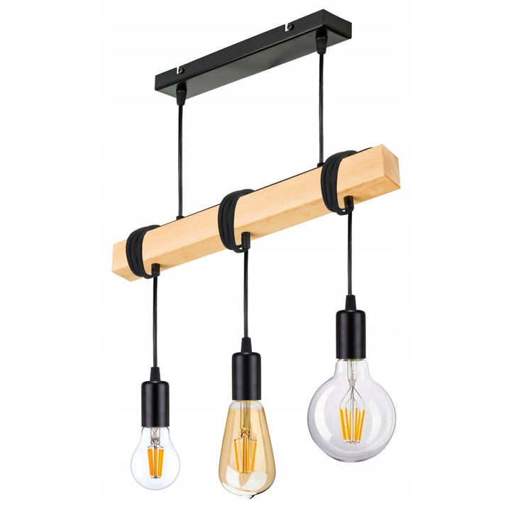 Lustru suspendat LED-ONE, 3x E27, metal negru mat, dimensiuni 25x5x5cm, inaltime ajustabila pana la 120cm