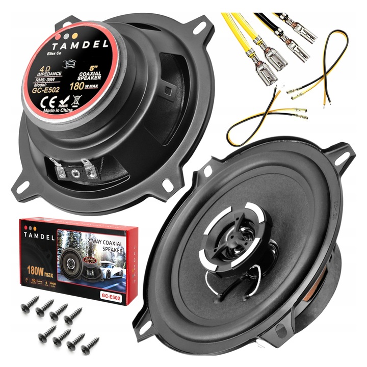 Set difuzoare auto 130mm TAMDEL GC-E502 180W, 2-drozne, neodym, montaj simplu