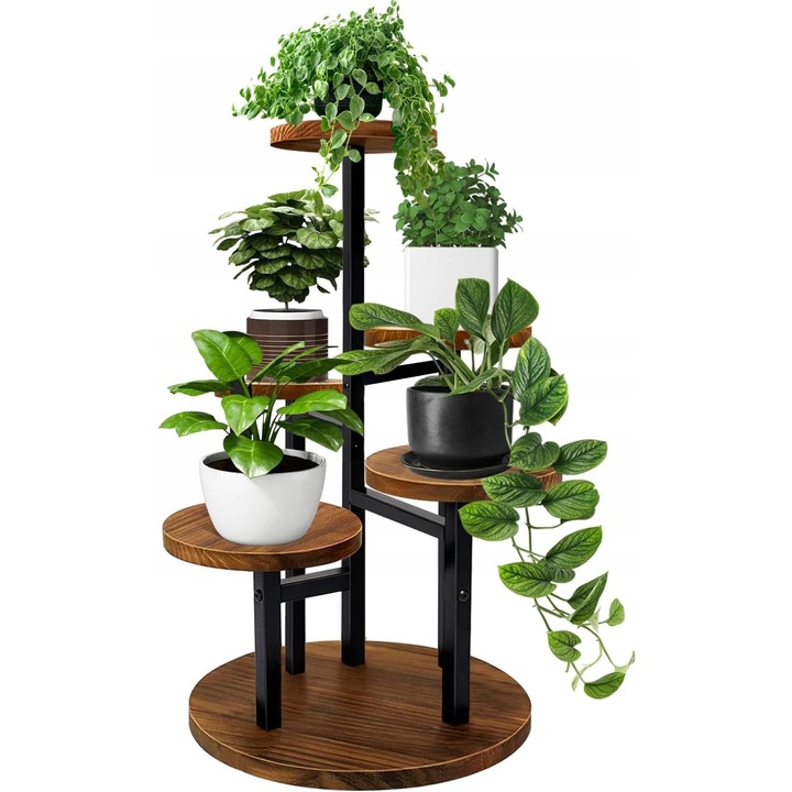 Suport pentru flori Perfectlife, 5 niveluri, metal si lemn, design modern, 30x120cm