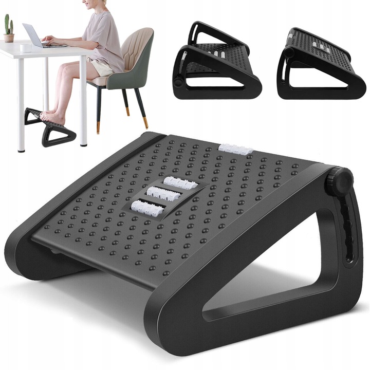 Podofera ergonomic, negru, 42x31x19 cm, cu platforma texturata si rola de masaj, set complet