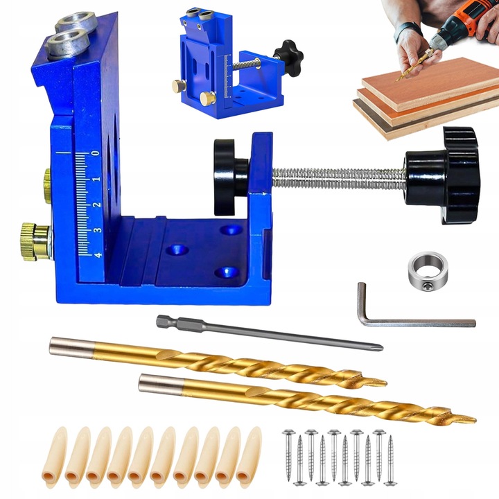 Set de sabloane pentru gaurit din aluminiu, reglabil, cu clema pentru lemn