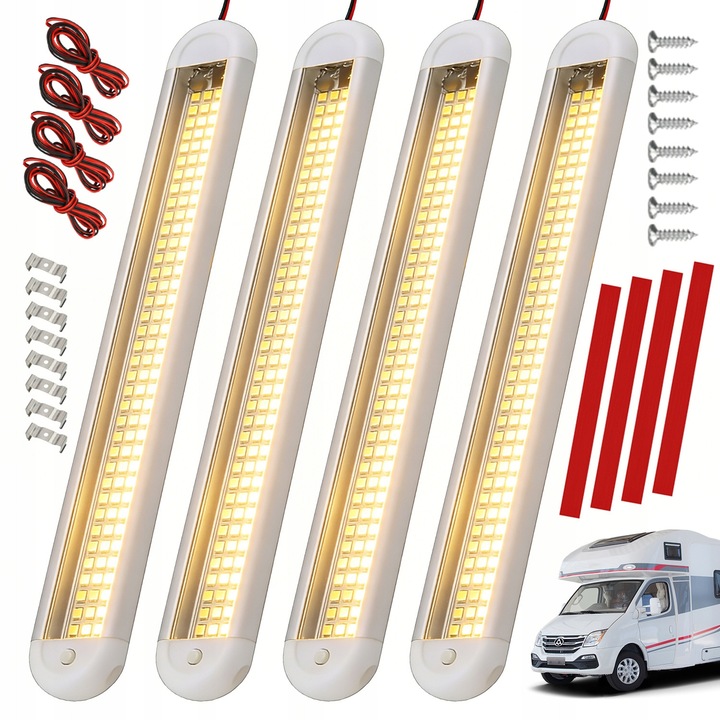 Комплект от 4 LED крушки 12V, 1600 лумена, 6500K, Алуминий, 30x3.5x1.2см