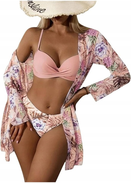 3 részes fürdőruha, rózsaszín, M-es, alsóval, melltartóval és pareóval